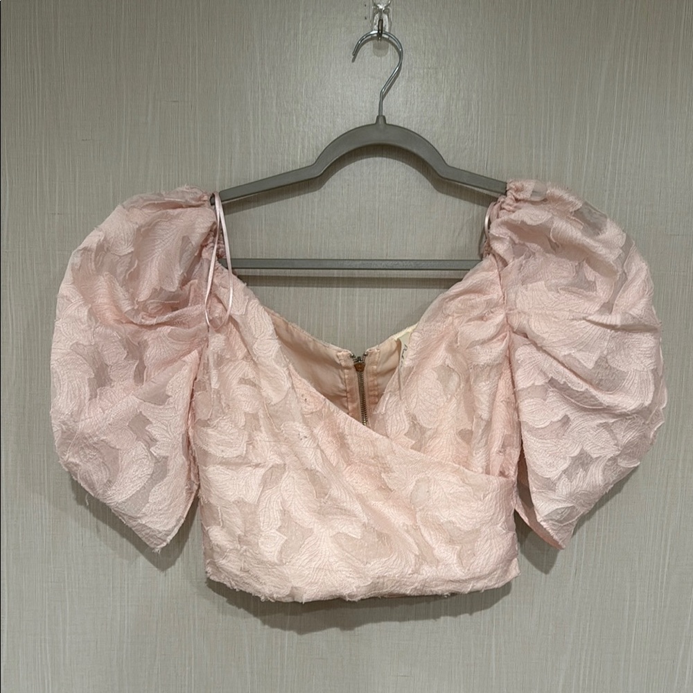 Pink Owl Puff Sleeve Crop Blouse